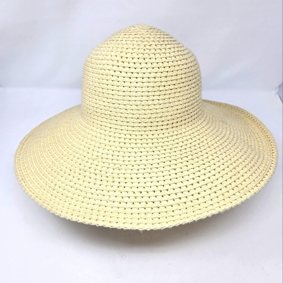 LANDS' END NATURAL CREAM OVERSIZE ADJUSTABLE SUN HAT CAP WOMEN OS VACATION BEACH - Picture 1 of 15